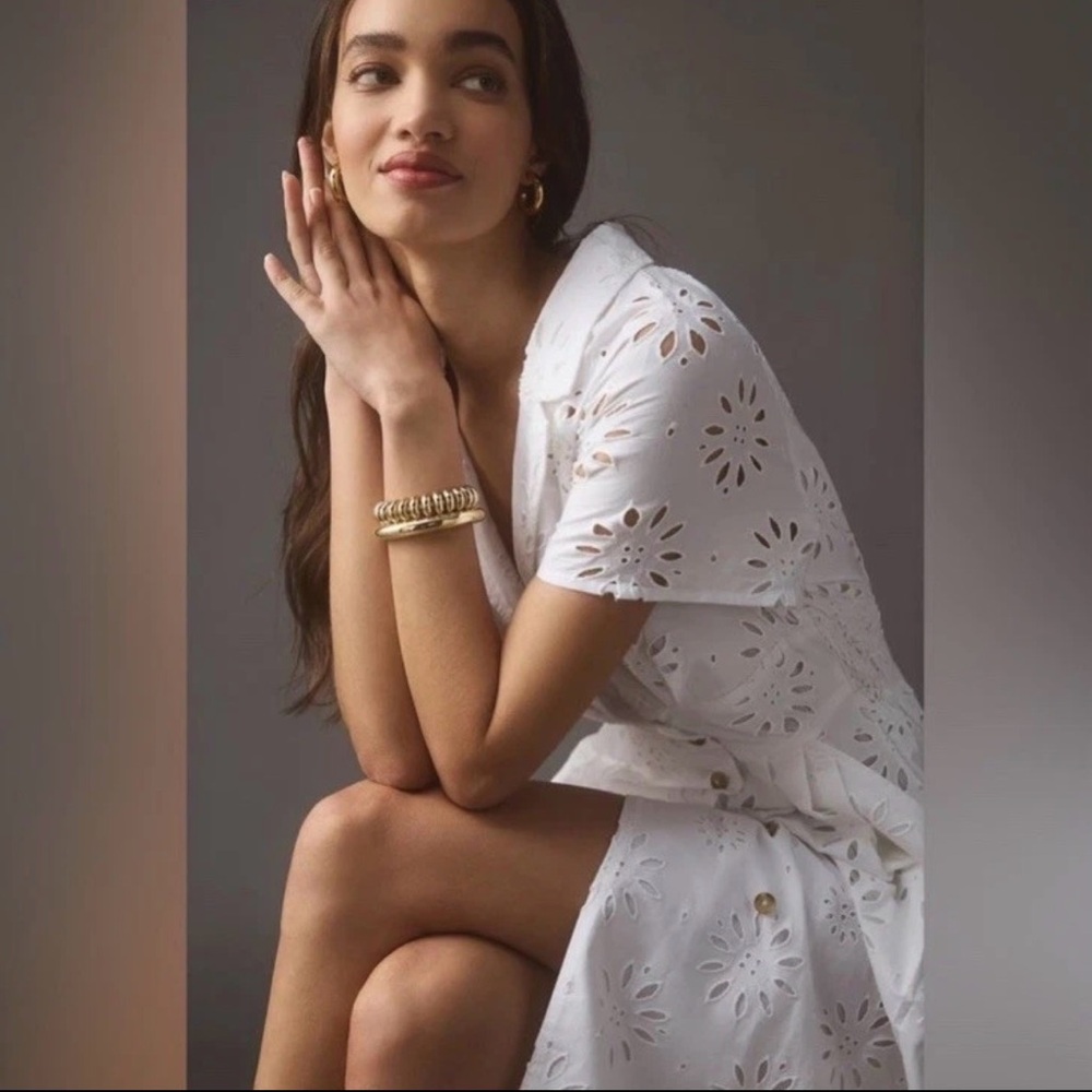Anthropologie Eyelet Midi Shirt Dress - Picture 7 of 9